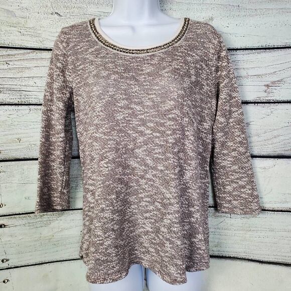 Maurices Women’s Knit Top Embellished Neck Back Split Layered Hem Size M - Picture 1 of 8